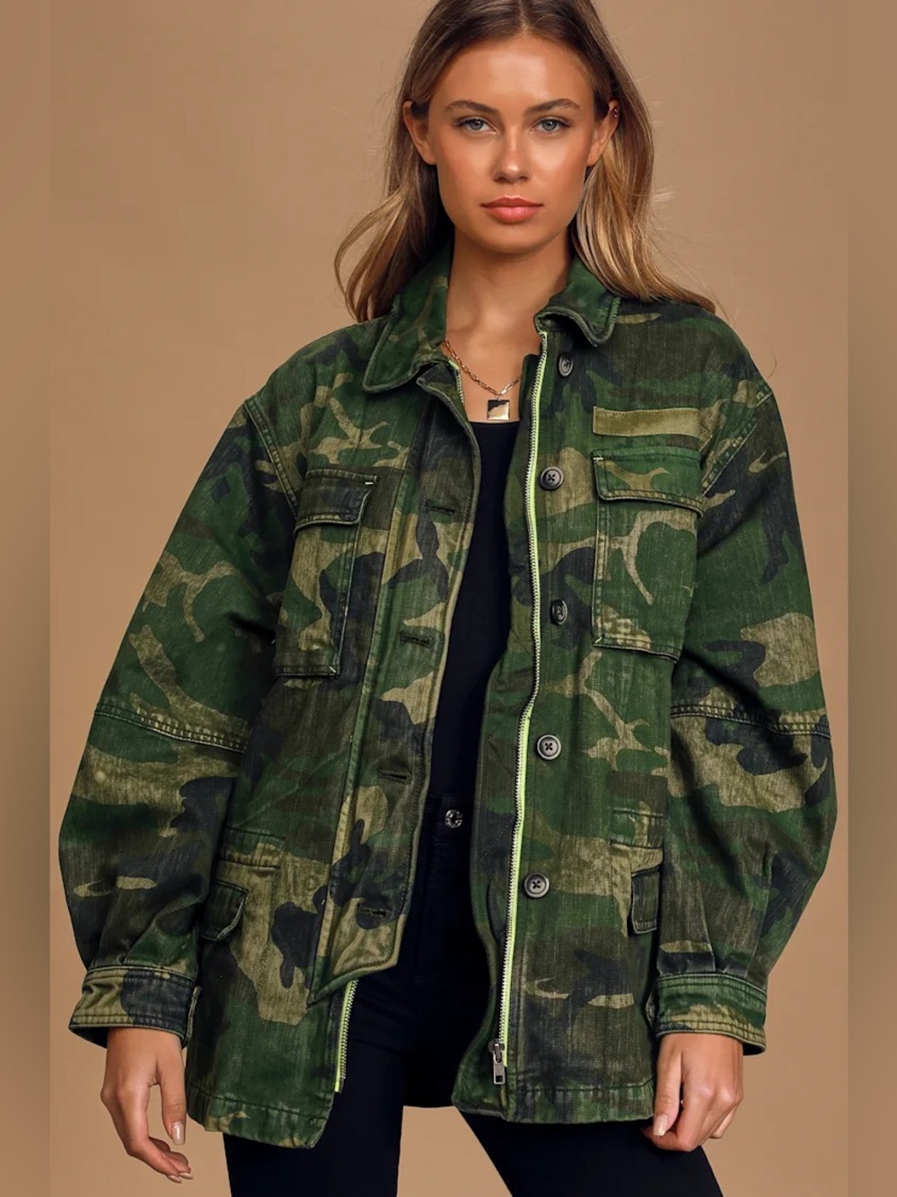 Free People Seize the Day Green Camo Jacket Sz XS